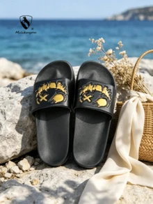 Summer Plus Size Men's Slippers, Outdoor Comfortable Casual Shoes, Lightweight Non-Slip Home Slides, Durable Breathable Men's Sandals, Suitable For Outdoor Outings And Daily Wear - Gold - View 2