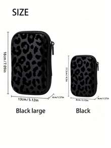 Black Leopard Print EVA Hard Shell 4.3-Inch Compact Storage Box - Travel Protective Storage Bag, Suitable For Electronic Accessories, Earphones, Hard Drives And Data Cables; Anti-Drop Zipper Bag (Storage Box Only) - Multicolor - View 4