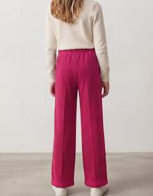 Calça Pantalona Wide Leg em Lã com Cintura de Elástico e Caimento Solto - Pink - Visão 5