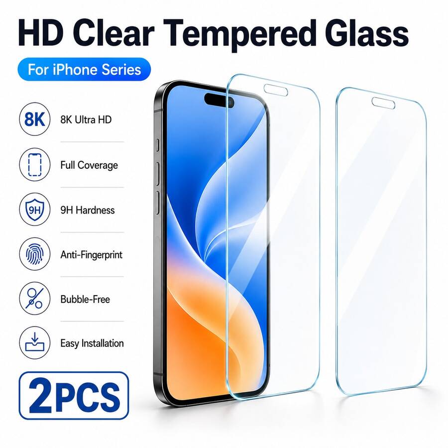 CASECOPS 2片裝高畫質鋼化玻璃螢幕保護貼,相容 iPhone 17/16/15/14/13 系列,9D 弧邊、高透明、防刮、易安裝 - 2個 - 查看 1