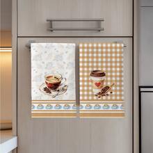 2pcs Minimalist Plaid Coffee Theme Kitchen Towels, 40*60cm Soft Microfiber Tea Towels, Suitable For Home Kitchen Restaurant Outdoor Camping Tabletop Cleaning Dish Cloth Hand Towel Accessories, Holiday Gift - Multicolor - View 4