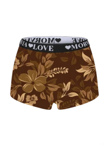 Dircho 1 pezzo Slip donna morbidi ed elasticizzati, boxer con stampa floreale marrone, vita elastica non aderente, biancheria intima quotidiana, boxer con stampa integrale - Multicolore - Visualizzare 6