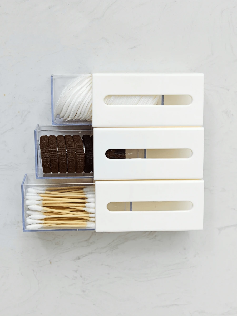 1/3 piezas Caja de almacenamiento montada en la pared, organizador multifuncional de objetos pequeños, estantería de pared para el baño, cajón de almacenamiento para dormitorio u oficina, color blanco - Blanco - Ver 1