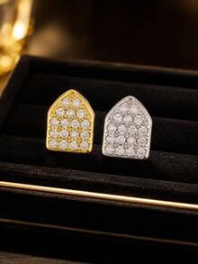 1Pc Micro Pave CZ Single Tooth Grillz, Gold/Silver Hip Hop Dental Jewelry, Tooth Cap Accessory For Party & Street Style, Teeth - 彩色 - 查看 2