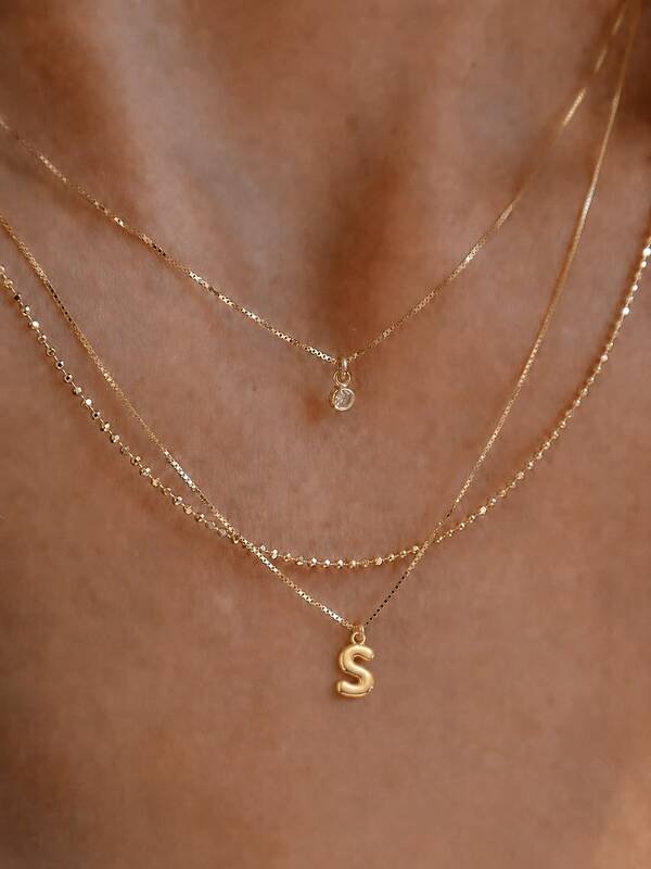 3Pcs Dainty Layered Necklace For Women Personalized Bubble Initial Beaded Chain & Sparkly CZ Charm Minimalist Y2K Everyday Jewelry Gift For Her