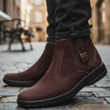 Bota Casual Social Masculina Marca Campolina Botina Couro Nobuck Legítimo Marrom Estilo Casual Social Cidade Fazenda Agro Agronegocio Solado Costurado Modelo 1020 - Marrom - Visão 4