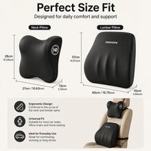 Car Headrest Neck Pillow & Lumbar Support Cushion Set, Ergonomic Thickened Soft Padding To Relieve Neck And Lower Back Discomfort From Long-Term Sitting, Makes Daily Driving More Comfortable, 2 Pieces Set Suitable For Driver And Passenger Seats - one-size - View 5