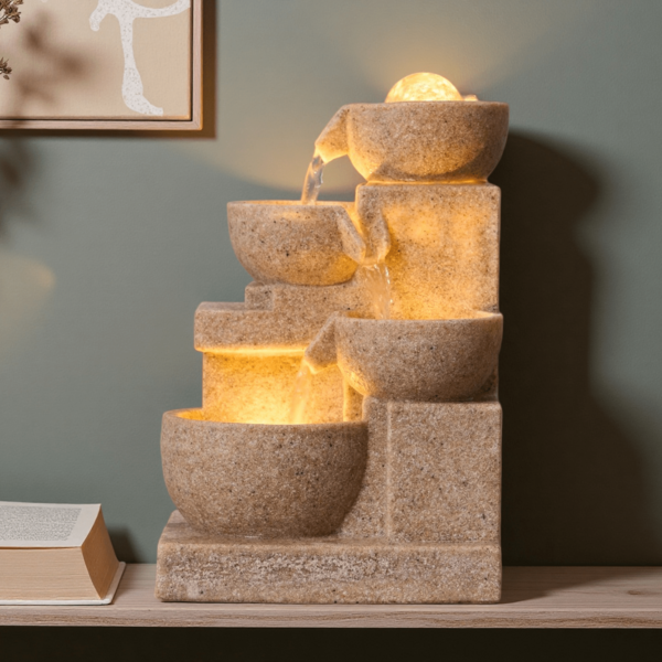 Water Flowing Ornament, Circulating Minimalist Modern Indoor Desktop Living Room Entrance Wealth-Attracting Decor, Sandstone Figurine For Study And Tea Table