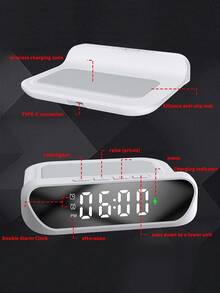 AKKHOO 數位鬧鐘無線充電器，15W 最大功率快速無線充電站，Type-C 供電 LED 顯示時鐘，適用手機，無內置電池 - 白色 - 查看 8