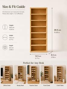 7 Compartments Wooden Desktop Storage Box For Pens, Pencils, Scissors, Sticky Notes, Office Supplies, Cosmetics, Craft Accessories, Drawer Organizer, Home Office Desk Organizer, Dorm Room, Classroom, Vanity Storage, Minimalist Workspace Decor - View 9