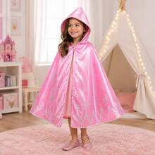 Capa Infantil Princesa Rosa Glitter Rapunzel Realeza com Capuz Meninas Lantejoulas Elza Frozen Aurora Aniversário - Rosa Bebê - Visão 3