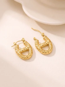 1 Stück 18K vergoldete Bohnen-Ohrringe im europäischen und amerikanischen Stil, Edelstahl-Creolen mit goldener Schweinenasen-Struktur, Punk-Stil Ohrringe, Gothic-Stil Gold Ohrringe, Edelstahl Ohrringe, schwere Ohrringe, Geschenk für sie, Geschenk für ihn, geeignet für Alltag, Party, Abend, Hochzeit, wasserfest und nicht verblassend - Gold - Übersicht 6