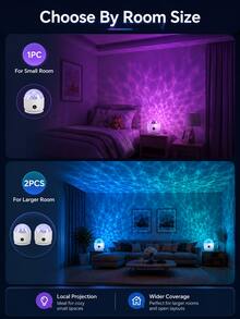 1 cái/2 cái đèn chiếu hiệu ứng sóng gợn LED có điều khiển từ xa, màu sắc tùy chỉnh, đèn chiếu đêm phòng ngủ, rạp phim tại gia, đèn chiếu trần tạo không khí lãng mạn, đèn chiếu trang trí đa cảnh cho các dịp lễ - Nhiều màu - Xem 11
