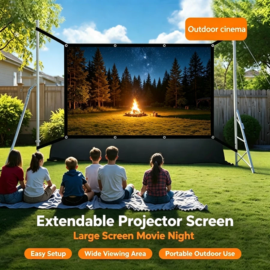 Portable Projector Screen With Edge Extension, 2-Minute Quick Installation, Includes Seamless Hooks, Screws, Ropes And Double-Sided Tape. Suitable For Home Theater, Outdoor Camping, Office Presentation And Party Games. Compact Foldable Design Without Creases, Compatible With Home Theater, Outdoor Camping, Office, Party Games Universal Projector Screen