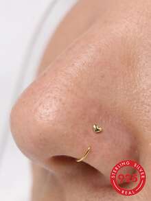 1pc Sterling Silver Nose Ring Hoop Heart Shape Cartilage Helix Ear Piercing Nez Jewelry - Gold - View 1