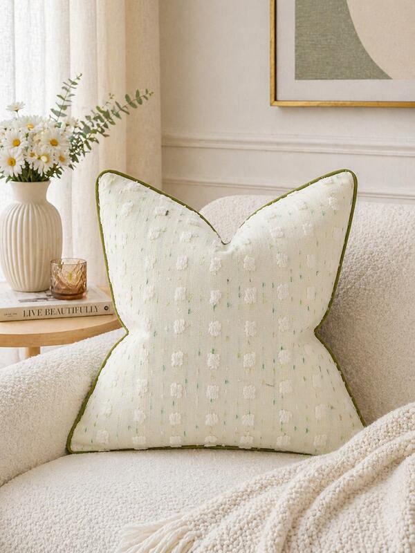 1pc Modern Minimalist Green & Gold Jacquard Pillowcase, Suitable For Sofa, Living Room, Bedroom, Daily Home Decor, Sofa, Bed, Bedroom, Gift, Holiday Decoration, All Seasons, Home Decor, Room Decor, Office Decor, Living Room Decor (No Pillow Insert)