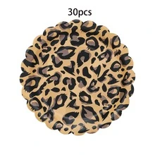 10pcs/20pcs/30pcs/50pcs/100pcs Leopard Print Paper Plates, 7/9 Inch Scalloped Edge Dinner Plates, Brown Leopard Pattern Paper Plates, Suitable For Jungle Theme Party, Birthday, Wildlife Party Decoration, Used For Serving Desserts, Snacks And Meals - Multicolor - View 10
