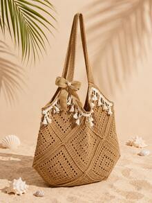 Borsa da spiaggia vintage di grande capacità, borsa da spiaggia bohémien, essenziale per le vacanze, borsa tote in crochet fatta a mano alla moda per donne. Adatta per studentesse universitarie, regalo per il ritorno a scuola e per la festa della mamma, borsa da spiaggia, borsa da spiaggia estiva, borsa da spiaggia per donne, borsa tote per donne, borsa in crochet per donne, borsa essenziale per la spiaggia, borsa tote da spiaggia, abbinamento perfetto per set in crochet, essenziali da spiaggia, forniture da spiaggia, attrezzatura da spiaggia e essenziali estivi - Multicolore - Visualizzare 3