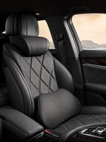 Luxury Nappa Leather Car Neck Pillow And Seat Cushion, Breathable Car Headrest Lumbar Support Pad, Exquisite Embroidered Design, Memory Foam Ergonomic Support, With Breathable Perforated Design, All-Season Car Interior Decor Accessories - A - View 13