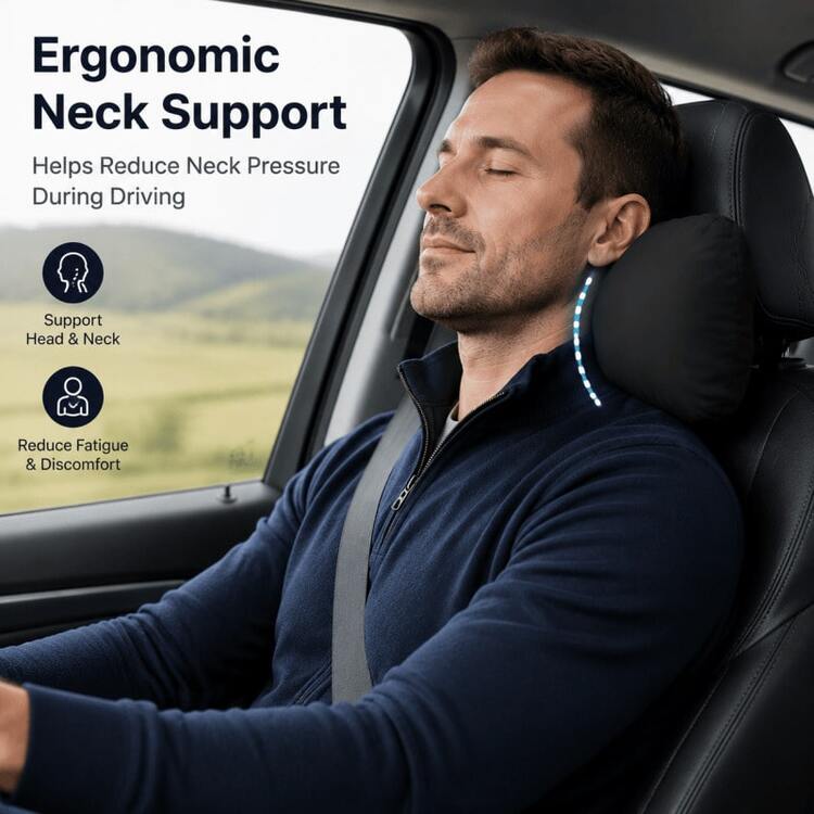 H&R Car Headrest Pillow Neck Support Cushion Ergonomic Driving Comfort Pad - Black - View 6