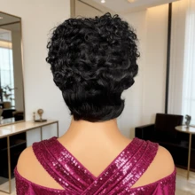 Wig Rambut Manusia Pendek Keriting Buatan Mesin Sepenuhnya, Wig Bob Potongan Pixie Hitam Alami untuk Wanita, Rambut Manusia Lembut Keriting Pendek untuk Penggunaan Sehari-hari - MultiWarna - View 4
