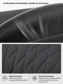 Luxury Nappa Leather Car Neck Pillow And Seat Cushion, Breathable Car Headrest Lumbar Support Pad, Exquisite Embroidered Design, Memory Foam Ergonomic Support, With Breathable Perforated Design, All-Season Car Interior Decor Accessories - A - View 9