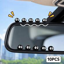 6pcs/10pcs Cartoon Eye Car Decorative Stickers, Creative Car Interior Decoration Accessories, Dashboard Decoration, Center Console And Rearview Mirror Decoration Stickers, Fun Car Interior Styling Accessories - Black - View 8