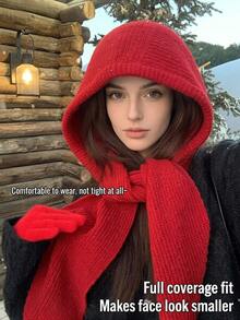 1pc Large Women's Balaclava Hat, One-Piece Knitted Hat Scarf, Versatile Casual Knitted Hat, Warm Neck, Suitable For Daily Use, Applicable For Skiing, Cycling And Outdoor Sports, Unisex, Multiple Colors Available, Ski Mask - Multicolor - View 7