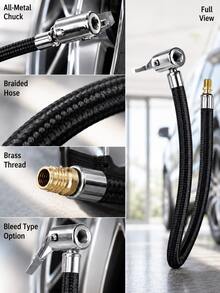 Tire Inflator Hose Adapter, Locking Air Chuck Extension Hose, Braided Air Pump Extension Tube, Twist-On To Lock-On Quick Connect Converter, Brass Fine Thread Air Compressor Attachment, Heavy Duty No Leak Tire Chuck For Car Motorcycle Bike - A - View 9
