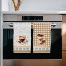 2pcs Minimalist Plaid Coffee Theme Kitchen Towels, 40*60cm Soft Microfiber Tea Towels, Suitable For Home Kitchen Restaurant Outdoor Camping Tabletop Cleaning Dish Cloth Hand Towel Accessories, Holiday Gift - Multicolor - View 9