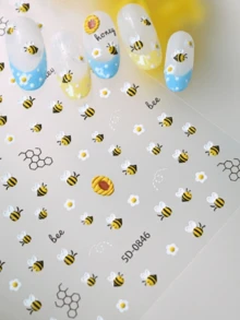 1pc 5D Embossed Bee Nail Art Sticker, Cute Daisy Nail Art Sticker, Self-Adhesive Nail Art Supplies, Suitable For DIY Nail Decoration - Multicolor - View 7