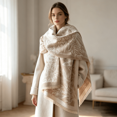 1pc Women's Faux Cashmere Elegant Floral Jacquard Warm Scarf, Bohemian Style, Air Conditioning Room Blanket, Autumn/Winter Fashion Multi-Functional Outdoor Decorative Warm Shawl, Suitable For Daily Matching, Fashionable Versatile High-End Sophisticated