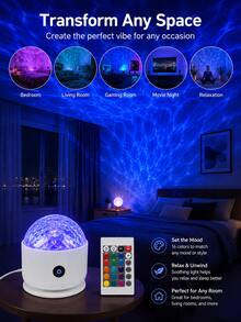 1 cái/2 cái đèn chiếu hiệu ứng sóng gợn LED có điều khiển từ xa, màu sắc tùy chỉnh, đèn chiếu đêm phòng ngủ, rạp phim tại gia, đèn chiếu trần tạo không khí lãng mạn, đèn chiếu trang trí đa cảnh cho các dịp lễ - Nhiều màu - Xem 7