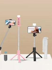 Bluetooth Selfie Stick Tripod With LED Fill Light - Portable Extendable Phone Stand With Remote Control, 360° Rotation For Video Recording, Vlog, Zoom, And Live Streaming - 1pc Pink Stand (96cm) - View 8