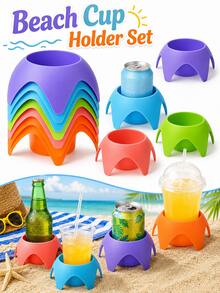 5pcs Beach Vacation Essentials - Colorful Coasters And Drink Holders, Summer Party Accessories, Tropical Pool And Outdoor Beverage Supplies, Perfect For Ladies, Adults, Families And Friends, Fun Hawaiian Themed, Beach, Pool Side, Tropical, Summer Party Decor - Multi-colored Beach Cup Holder - View 1
