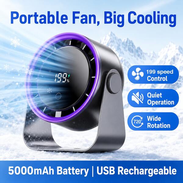 Ventilador de escritorio recargable por USB, ventilador de escritorio mini portátil, seis velocidades de viento ajustables, compacto y silencioso, adecuado para dormitorios y escritorios de oficina.