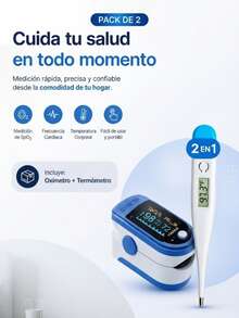 Termómetro Digital Más Oxímetro de Pulso Monitoreo Completo de la Salud Pantalla LED - Ver 2