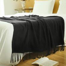 Bohemian Style Tassel Decorative Blanket, Soft Acrylic Lightweight Throw, Suitable For Sofa And Bed, 50x60/60x80 Inches, All Season Use - Black - View 4