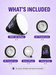 Bussi DH01-40 40cm Inflatable Parabolic Softbox Kit With FM Fresnel Lens Adapter, 26°/38° Lenses And Spherical Diffuser, 30s Quick Inflation, Compatible With ML Series LED Lights, Portable Foldable Softbox Accessory For Portrait, Live Streaming And Product Photography - View 12