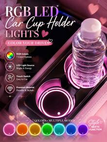 1/2pcs RGB LED Car Cup Holder Light, 7-Color Touch Sensor Cup Mat, USB Rechargeable Waterproof Interior Atmosphere Light, Car/SUV/Truck Cup Holder Decoration Accessory, Gift For Men And Women - LED - View 2