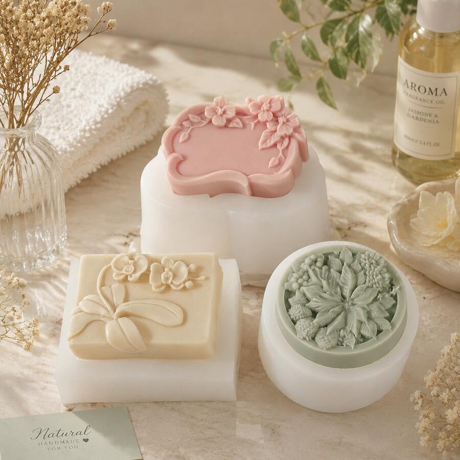 Flower Silicone Soap Mold Luxury Floral Embossed Soap Making Mold DIY Botanical Craft Mold For Handmade Soap Candle Wax Resin Art - Flower Mold - View 1