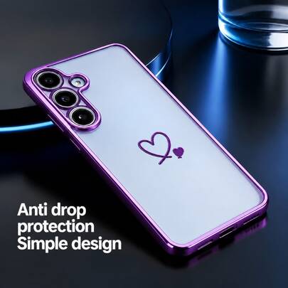 غطاء هاتف بشكل قلب بحافة نقية مطلي كهربائي متوافق مع سامسونج S26 26Ultra S26Plus S25FE A27 A37 A57 A17 A16 A26 A36 A56 A14 A35 S23 23Plus S23Ultra S24 S24Plus S24Ultra S25 S25Plus S23FE S24FE S20FE