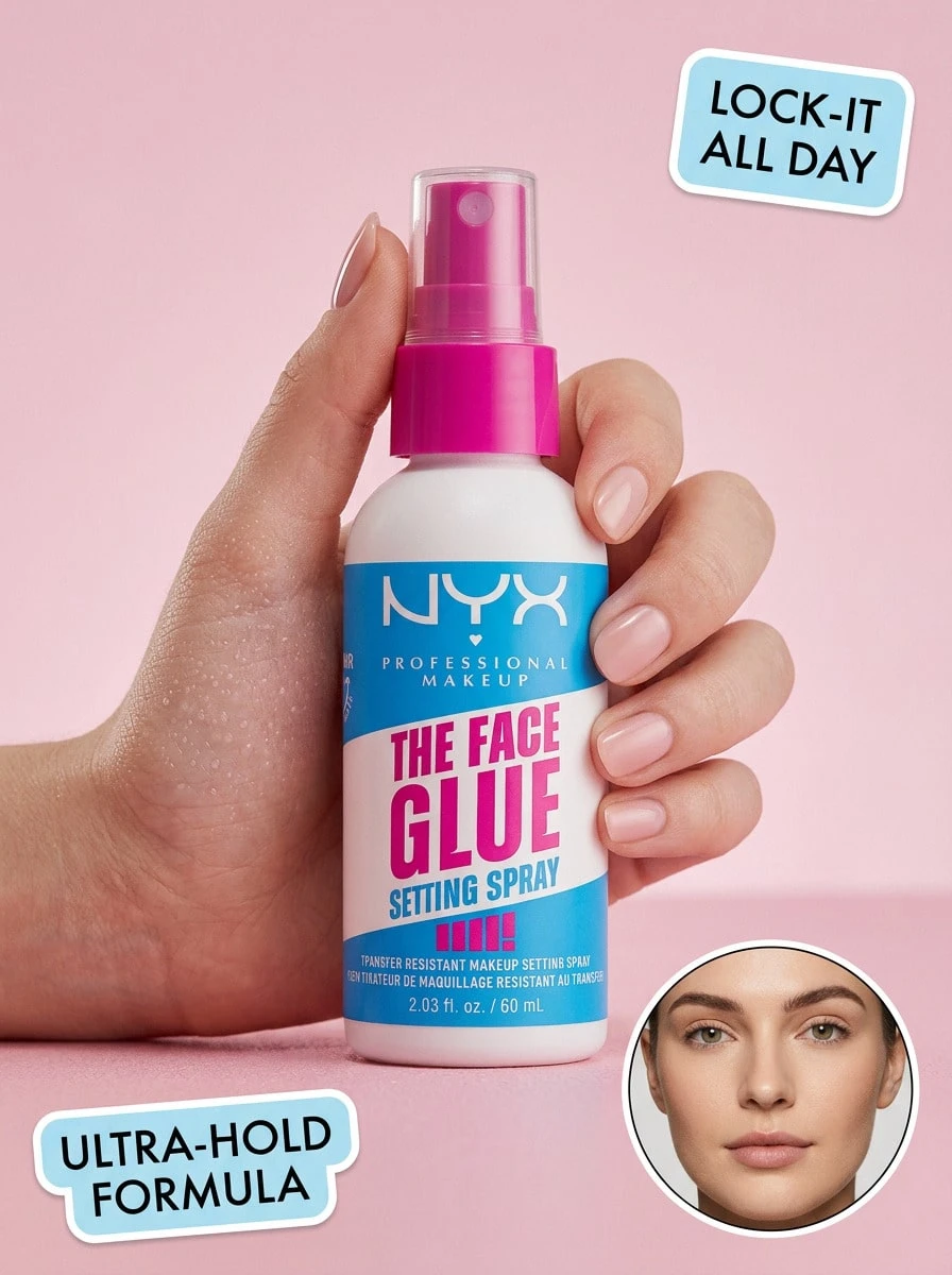 NYX The Face Glue Setting Spray FGSS01 2.03oz/60ml – Long-Lasting Makeup Finisher, Transfer Resistant Formula For All Day Wear, Smudge Proof Finish, Professional Results For All Skin Types - FGSS01 - View 1
