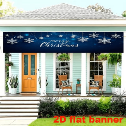 2D Plane - 1 Piece Of 2D Flag Christmas-Themed Banner Background, Dark Blue Base With Silver Snowflake Elements, Printed With "Merry Christmas" Text, Made Of Polyester Material, No Power Supply Required