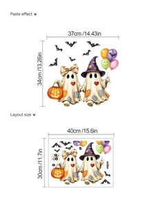mama look 1pc, 30*40cm, Halloween Wall Sticker, Scary Ghost Holding Balloon And Pumpkin, Surrounded By Flying Bats, Creating Festive Atmosphere, PVC Self-Adhesive Removable, Suitable For Room Door Decoration, Home Wall Decor, Etc. - 1PC - View 5