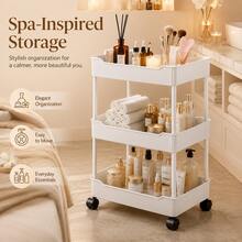 3-Tier Slim Rolling Storage Cart With 360° Swivel Wheels, Narrow Mobile Utility Organizer For Bathroom, Bedroom, Dorm, Kitchen And Laundry Room - White - View 6
