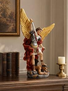 St. Michael Decorative Statue, Hand-Painted Guardian Angel Sculpture With Sword, Golden Wings And Red Cloak, Christian Religious Home Decor, Suitable For Living Room, Bookshelf, Entryway, Prayer Corner, Housewarming Gift - 1PC - View 5