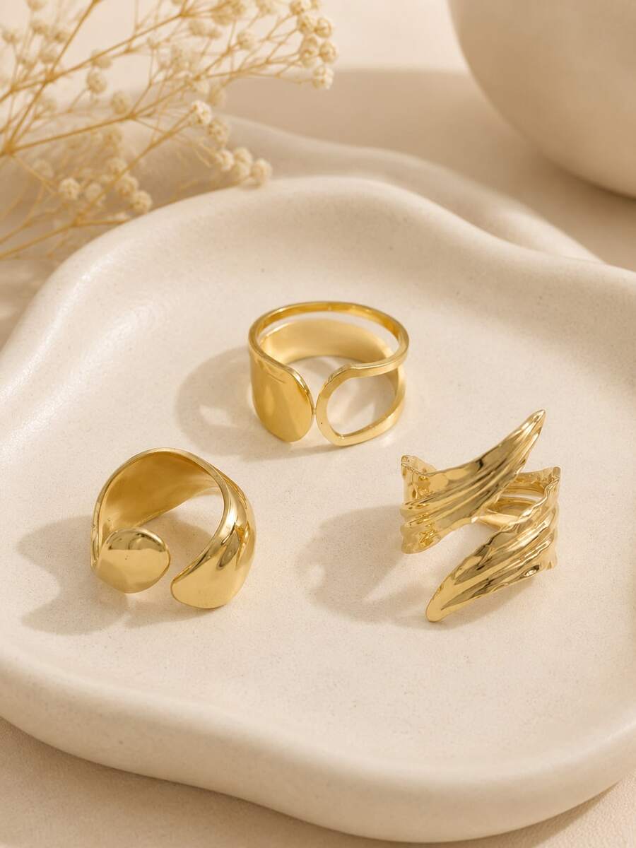 3pcs Gold Abstract Open Ring Set - D065-1 - View 1