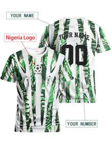 Camiseta de fútbol estilo Nigeria para hombre & Nombre y número personalizables & Cuello redondo suave y ligero top deportivo & Entrenamiento, casual, regalo & Copa del Mundo verano - Multicolor - Ver 10