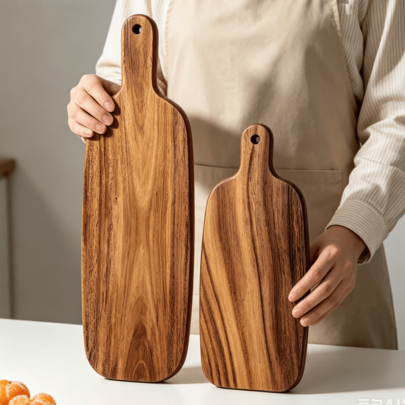 Tabla de cortar de madera de acacia extra larga con asa - Tabla de cortar de cocina, tabla de embutidos, tabla de madera, disponible en tamaños grande y pequeño, bandeja de servir, plato de embutidos multifuncional, apta para pan, carne, queso y aperitivos; tabla de preparación de cocina rústica, se puede usar como plato de servir decorativo para el hogar y ocasiones de fiesta, accesorio de cocina